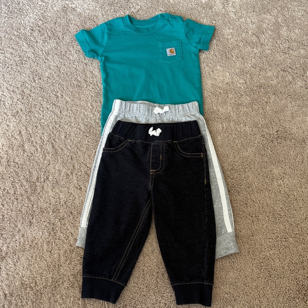 Carhartt Green Summer Bodysuit with Carter's Pants  size 9 month